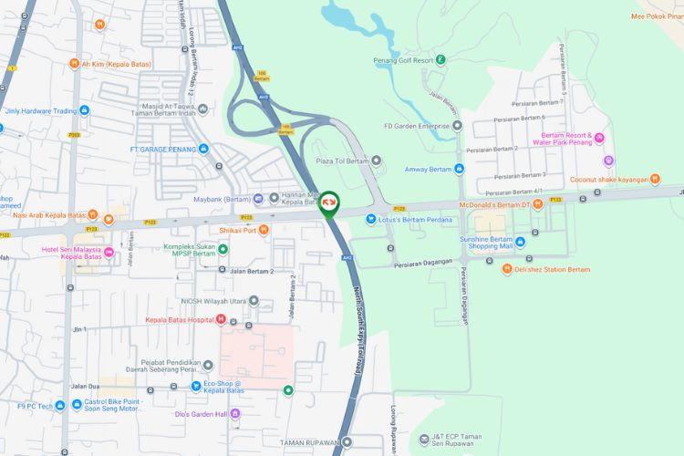 Map - Overhead Bridge Billboard at NSE KM120.7, Bertam, Kepala Batas, Penang