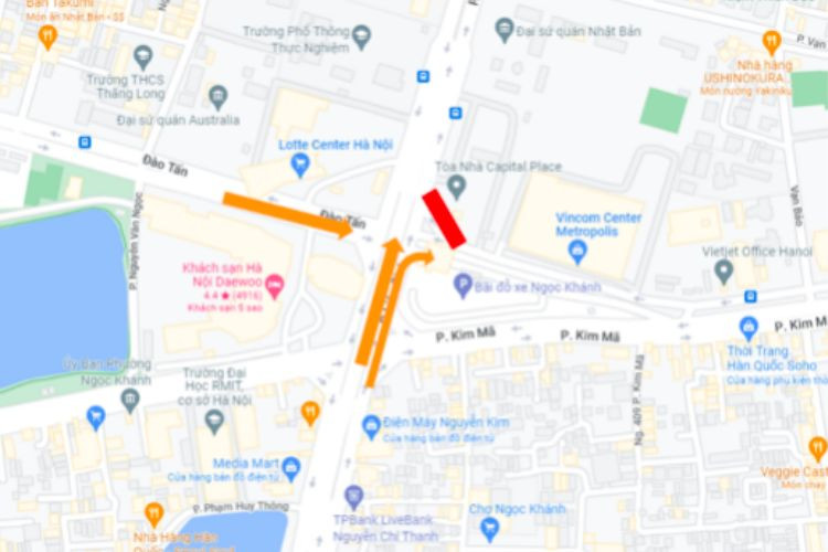 Map - Vertical Digital Screen Billboard at 29 Lieu Giai, Ba Dinh District, Ha Noi City (Capital Place Building)