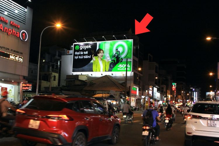 Night view - Horizontal Wallscape Billboard at 127 Phan Dinh Phung, Cau Kieu Ward, Ho Chi Minh City