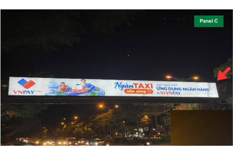 Night view (Panel C) - Horizontal Glass Bridge LED Billboard at 28 Vo Chi Cong, Ngoc Ha Ward, Ha Noi City
